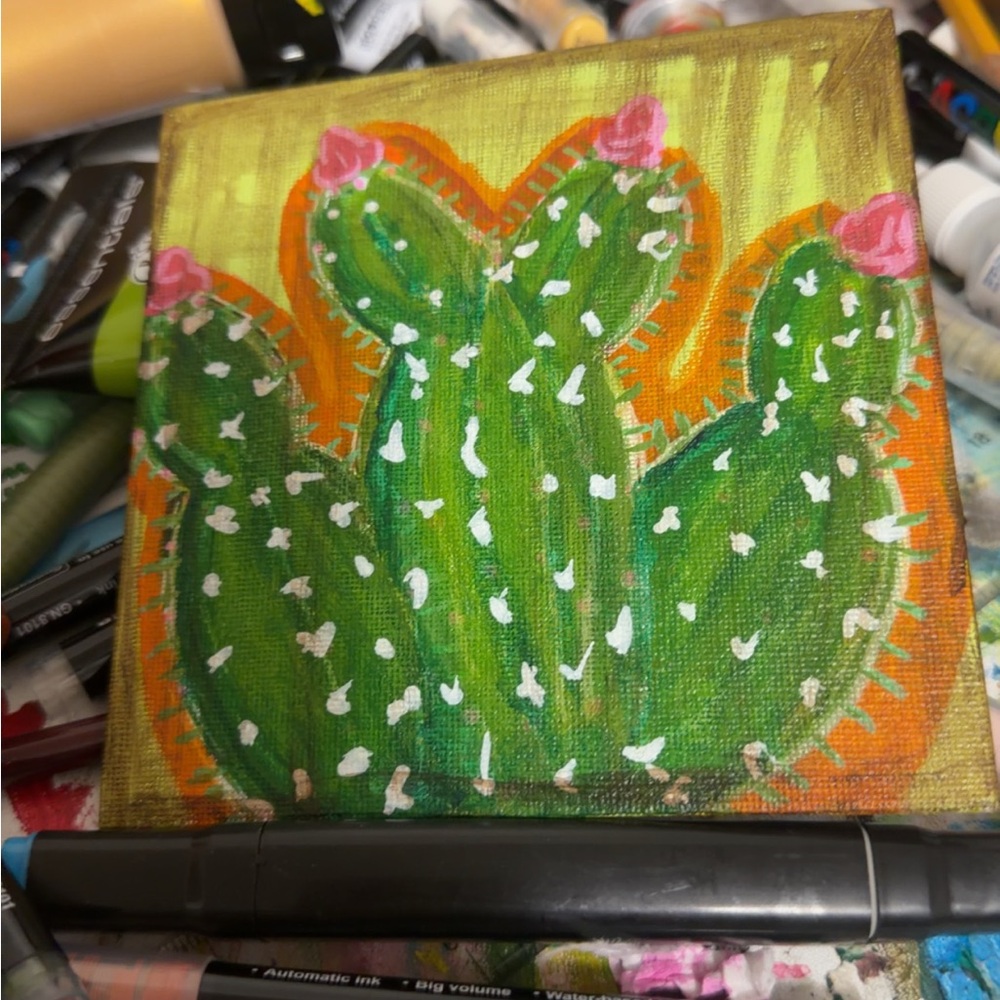 Green and Pink Cactus Canvas Art